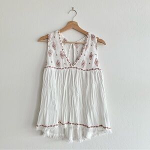 Free People - Diamond Embroidered Tunic Tank Top - White - XS